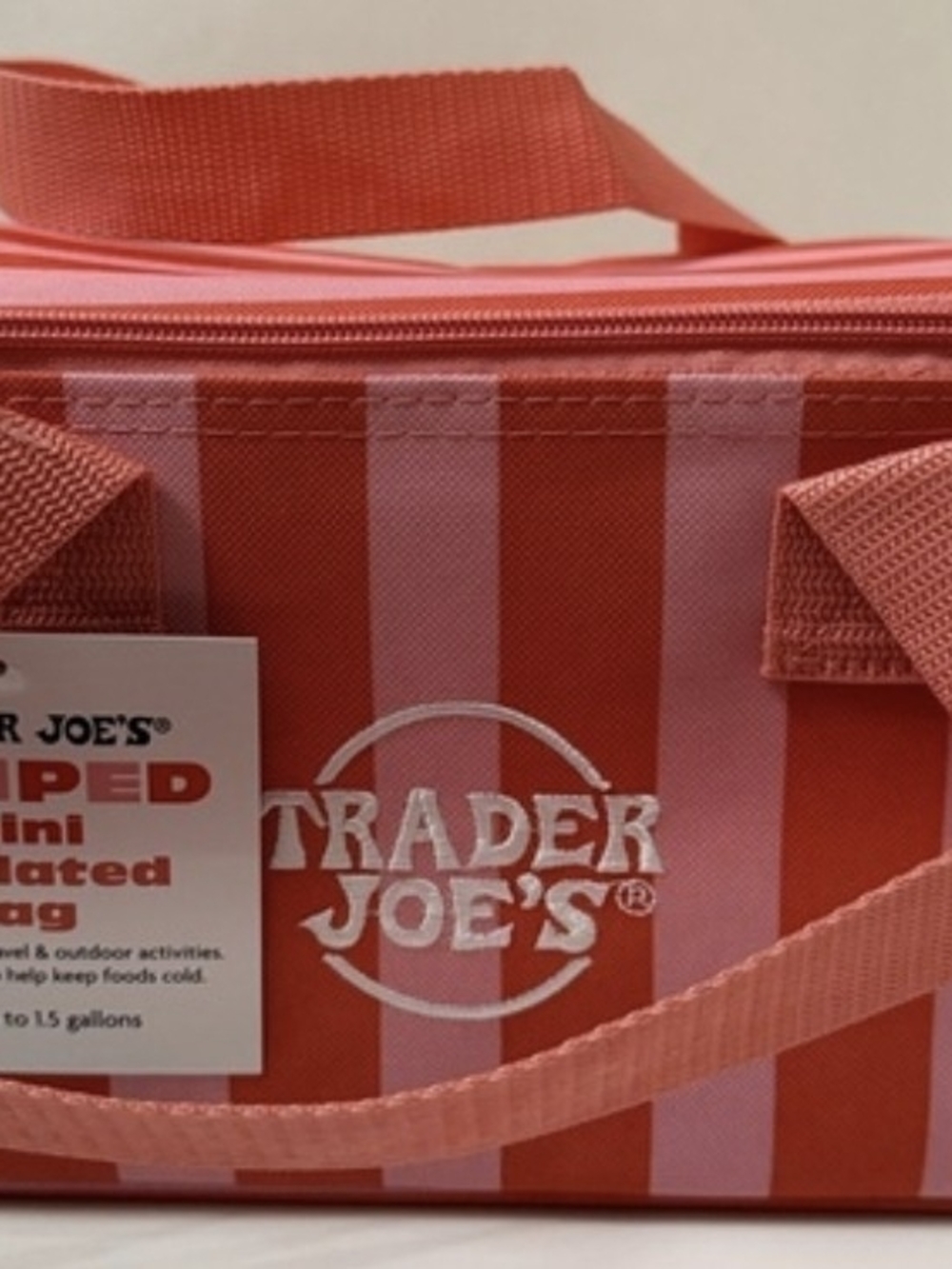 Trader Joe's Pink & Red Striped Insulated Tote
